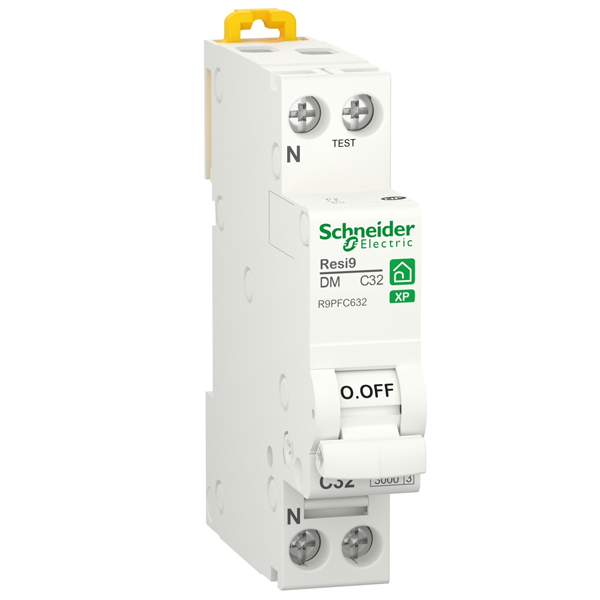 Disjoncteur modulaire 1P+N Schneider Resi9 C32 - peignable - courbe C pour usages courants - 32A - 230 V