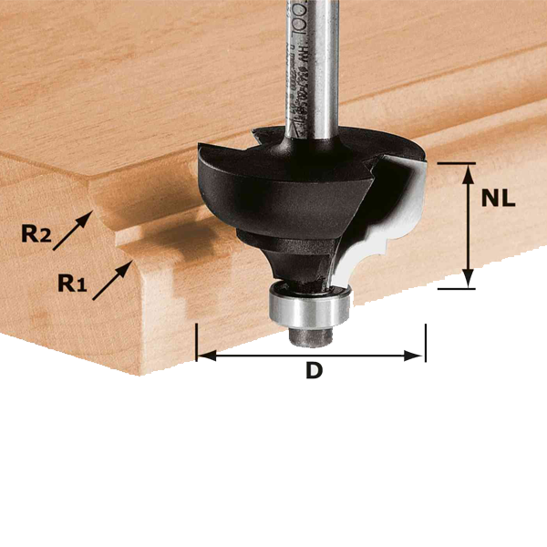 Fraise multi-profils Festool HW S8 D36,7/R6/R6 - Queue Ø 8 mm - Cavet et quart de rond 6 mm
