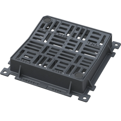 Grille carrée concave verrouillée en fonte PMR D400 avec cadre - ouverture libre 500,0 mm x 500,0 mm