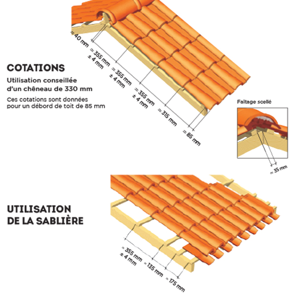 Tuile en terre cuite - Romane Sans - double emboîtement grand moule fortement galbée - Rouge