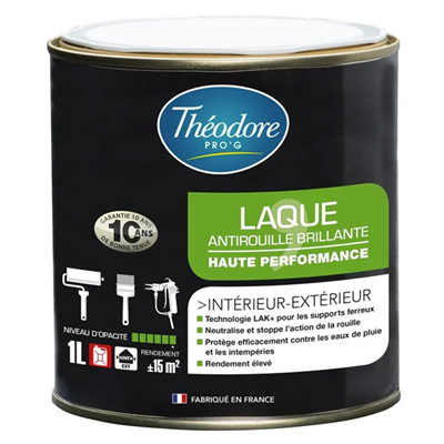 Laque antirouille pour supports ferreux aspect brillant - Théodore Pro'G - Pot de 1,0 LTR