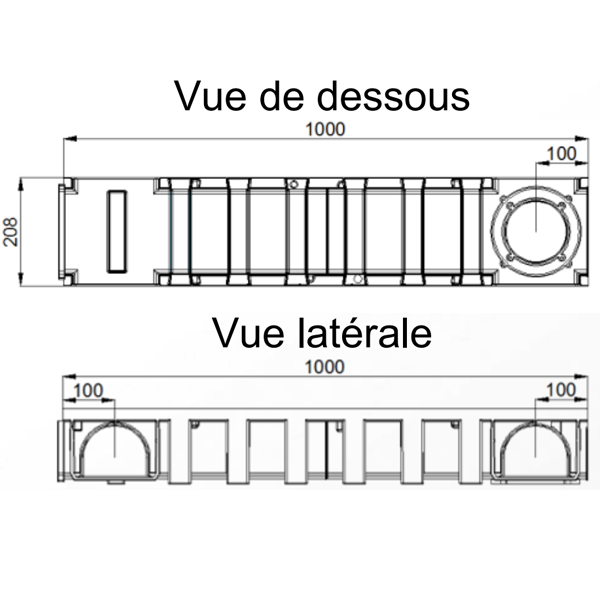 Caniveau haut Nicoll Connecto CAN188 en polypropylène gris clair - 208 MM x 142 MM - longueur 1000 MM