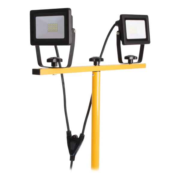 Projecteur chantier LED sur trépied 1,5 m en aluminium - 2 x 20 W - 3200 lm - IP65 - Câble de 3 m