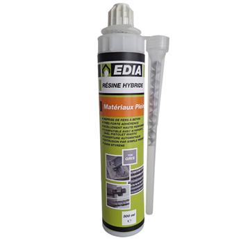 Résine hybride pour scellement haute performance - Edia - avec 2 embouts mélangeurs - cartouche de 300 ml