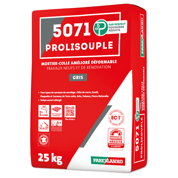 Mortier-colle amélioré déformable pour carrelage - 5071 Prolisouple - Gris - Sac de 25 kg