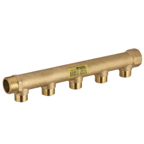 Collecteur robinetterie pour tube PER et multicouche MF 20 x 27 - 5 Départs M 15 x 21 - Laiton