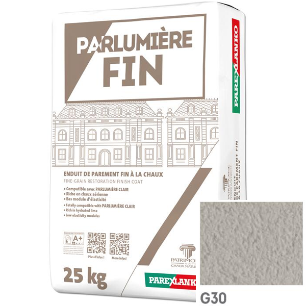 Enduit de parement à la chaux à grain fin Parexlanko Parlumière - Teinte G30 - Sac de 25 KG