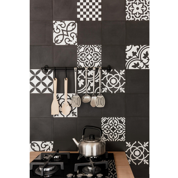 Carrelage intérieur sol et mur effet carreaux de ciment CONTRASTI - Antracite - 20 CMx20 CM ép.10 MM