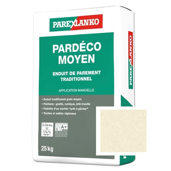 Enduit de façade traditionnel à grain moyen Parexlanko Pardéco - J30 Opale - Sac de 25 KG
