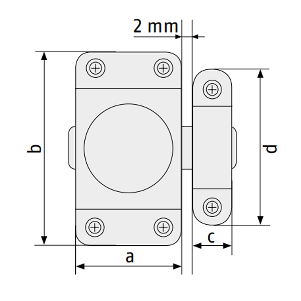 Verrou targette à pêne plat et bouton tournant - acier nickelé - DRC Abus - largeur 20 mm