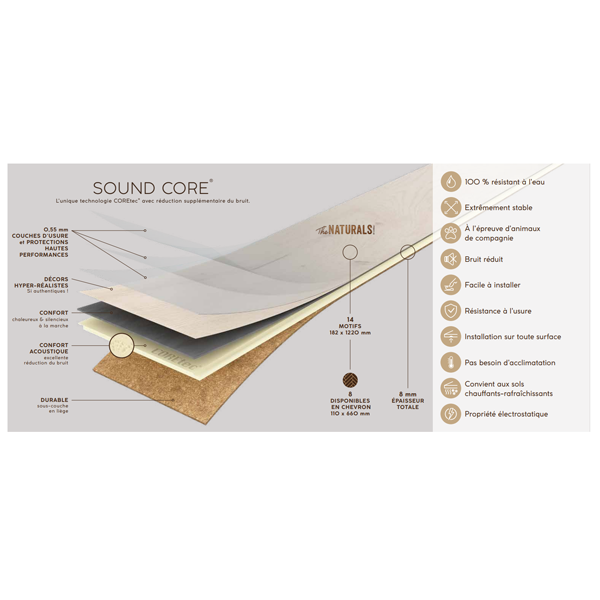 Parquet intérieur COREtec The Naturals - Lumber - 182,0 mm x 8,00 mm - longueur 1,22 m