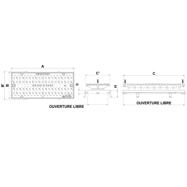 Grille caniveau fonte PMR verrouillée avec cadre D400 - 770 x 320 mm