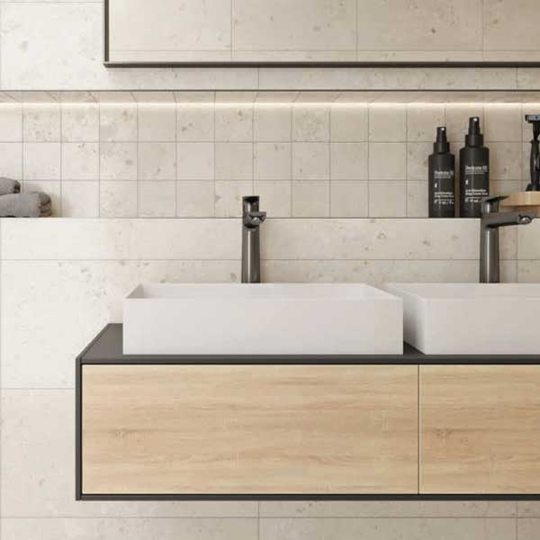 Faïence salle de bain effet carrelage terrazzo - Castone - 60,0 CM x 30,0 CM - ép. 8,00 MM - Beige dune