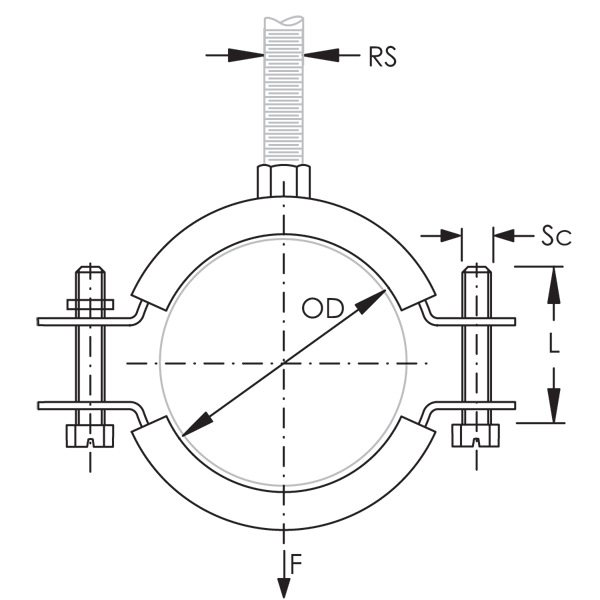 Collier de serrage avec isolant caoutchouc tige M8 - M10 plage de serrage 48-54 mm - boîte de 50