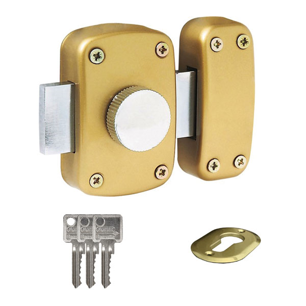 Verrou de porte à bouton avec cylindre européen 40 mm - BASIK Abus Bronze - avec visserie, 3 clés et collerette de finition