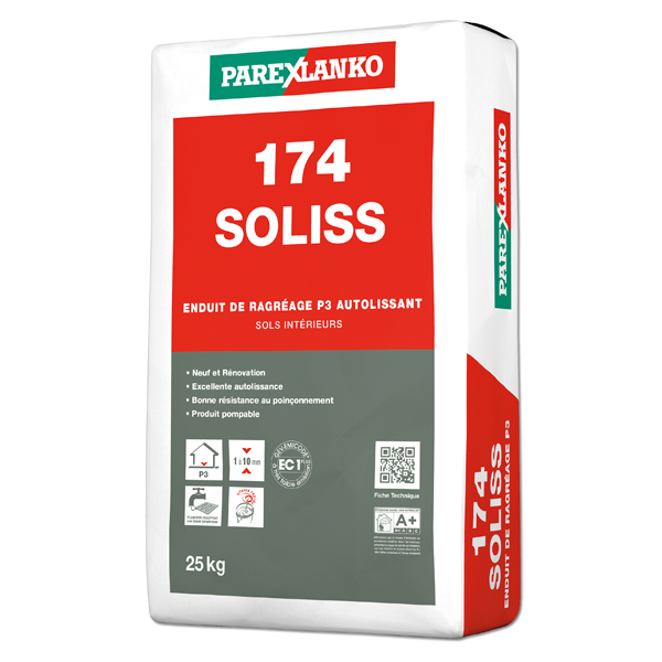 Enduit de ragréage P3 autolissant pour sols intérieurs - 174 Soliss Parexlanko - sac de 25 KG