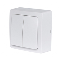 Interrupteur double Va et vient en saillie Debflex - 70 x 70 x 33,5 mm - 16A - 250V - ABS - Blanc