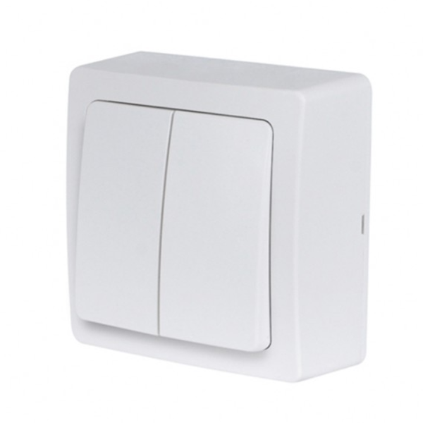 Interrupteur double Va et vient en saillie Debflex - 70 x 70 x 33,5 mm - 16A - 250V - ABS - Blanc