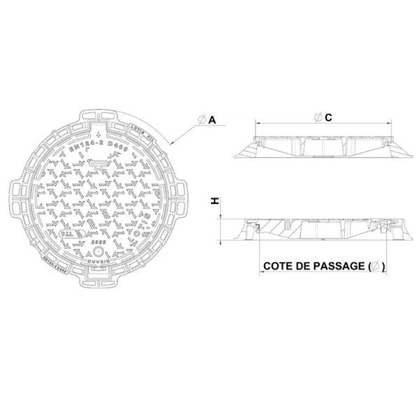 Regard de visite en fonte D400 Lotis - verrouillé et joint antibruit - ∅ 850 mm passage utile ∅ 600 mm