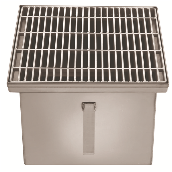 SIPHON 350X350 SORTIE VERT 100 MM GRILLE BARREAUX PANIER 35100PCHB
