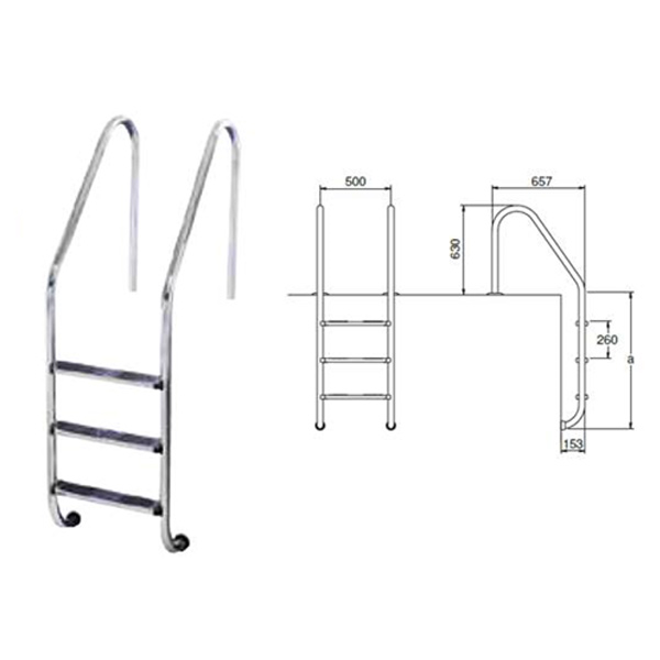 Échelle droite de piscine enterrée - 2 marches antidérapantes - Acier inoxydable