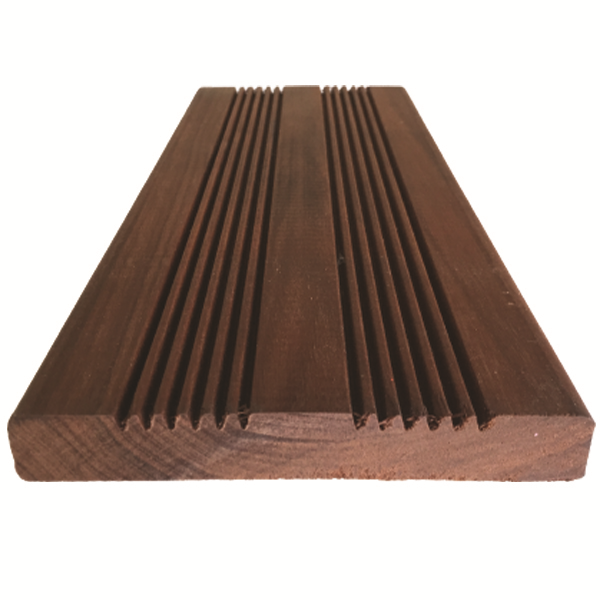 Lame de terrasse en bois exotique Maçaranduba KD striée - Classe 4 - 145 MM x 21,00 MM - Longueur 2,15 M