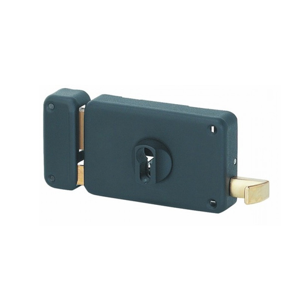 Serrure en applique horizontale pour cylindre européen - coffre 140 x 88 mm - epoxy noir granité - axe 70 mm - Gauche