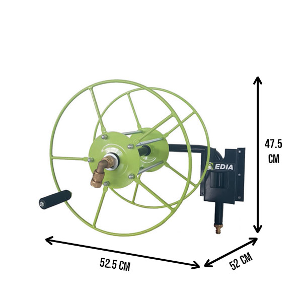 Dévidoir mural métallique Edia pour tuyau d'arrosage de 50 mètres diamètre 15 mm - vert et noir