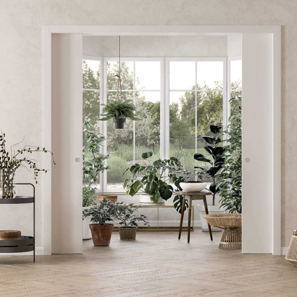 Kit habillage porte intérieure Speedy revêtu blanc pour châssis à galandage Extension 95/100 de largeur 126 cm à 206 cm