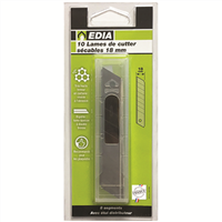 Lame biseautée sécable pour cutter - Edia - Largeur 18 mm - Lot de 10 avec étui distributeur