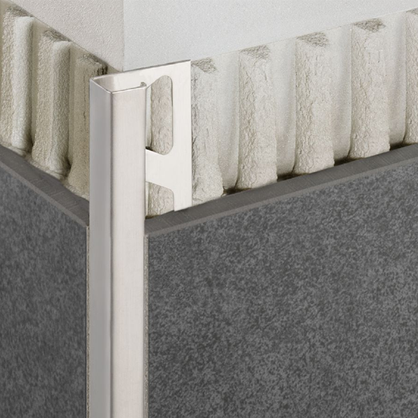 Profilé de finition pour angles sortants de carrelage Quadec - Acier brossé - H = 12.5 MM - longueur 2,5 M