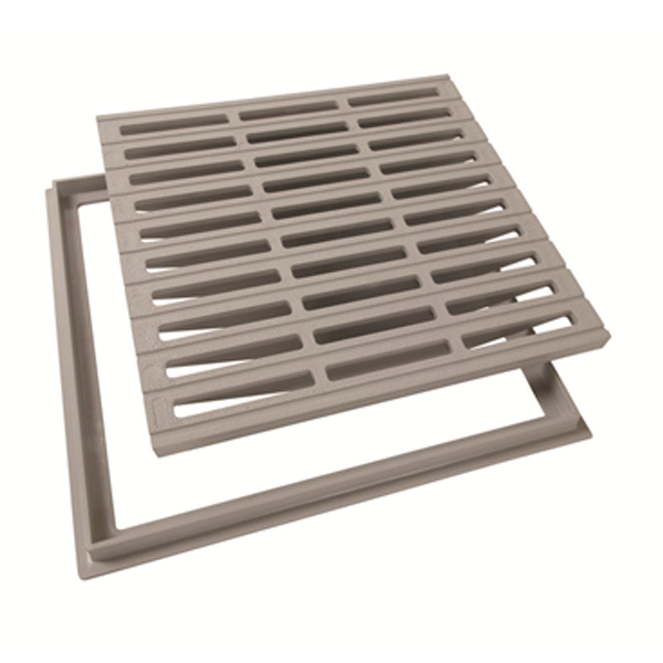 Grille avec cadre pour collecte des eaux de ruissellement - Nicoll - Gris clair - 400 x 400 mm