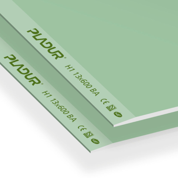 Plaque de plâtre BA13 hydrofuge PLADUR H1 13 - 2,50 m x 0,6 m - ép. 12.5 mm