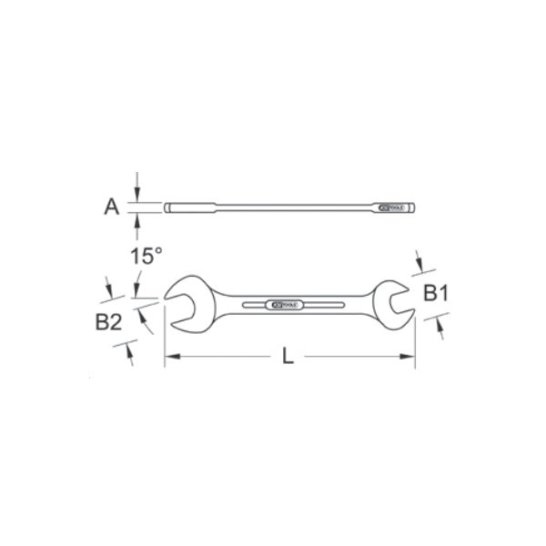 Clé à fourches Kstools angle à 15° DIN 3110 diamètre 27 x 29 mm