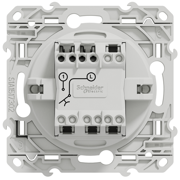 Poussoir avec porte-étiquette Schneider Odace à encastrer - support de fixation à visser - blanc - 10A 250V