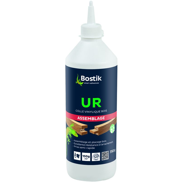 Colle vinylique spécial D2 Bostik UR pour assemblage et placage du bois - biberon 750 g
