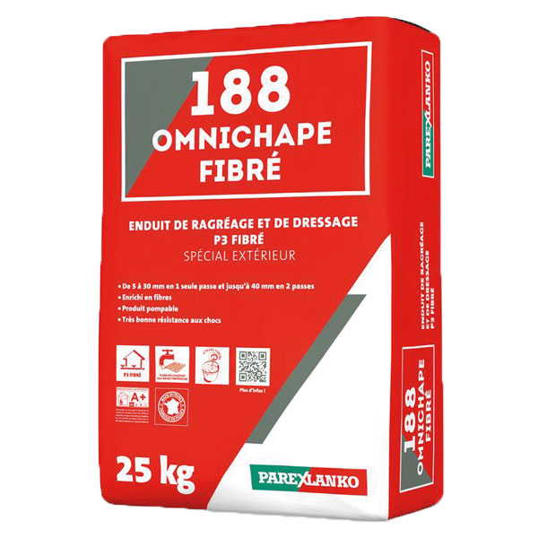 Enduit de ragréage et de dressage - 188 OMNICHAPE FIBRÉ Classé P3 - 5 à 40 mm - Sac de 25 KG