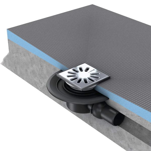 Kit siphon horizontal Wedi Fundo pour receveur de douche avec écoulement en un point - grille carrée DN50