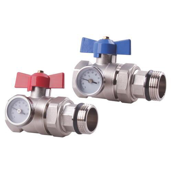 Paire de vannes à sphère droites porte-thermomètres pour Plancher Chauffant