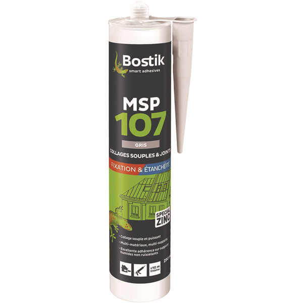 Mastic multi-usages colle et joint - Bostik MSP 107 Gris - cartouche 290 MLT