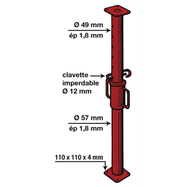 Etai métallique peint 1.60 x 2.90 m Altrad EAP04 manchon de réglage en acier soudé