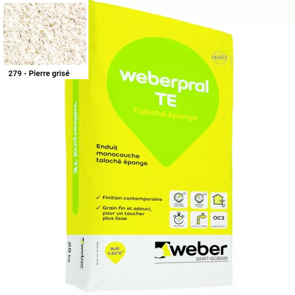 Enduit monocouche taloché éponge coloré Weberpral TE 279 Pierre grisée - Sac de 25 kg