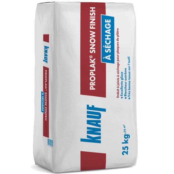 Enduit à séchage Knauf Proplak Snow Finish pour jontoiement, finition et ratissage de plaque de plâtre - 25,0 KG