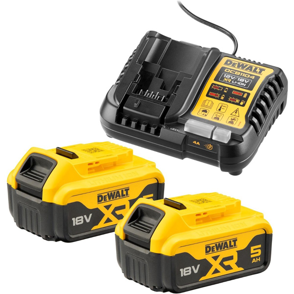 Pack de démarrage Dewalt DCB1104P2-QW - avec 2 batteries XR 18V 5Ah Li-Ion et chargeur