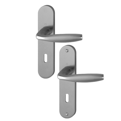 Ensemble poignée de porte clé en L - New York Hoppe - porte 38 - 47mm carré 7mm - Alu aspect inox