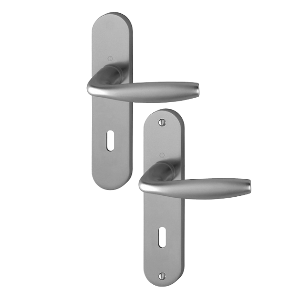 Poignée de porte clé en L - New York Hoppe - porte 38 - 47mm carré 7mm - Alu aspect inox