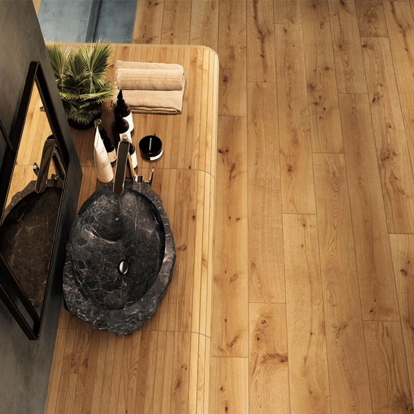 Carrelage intérieur en grès cérame rectifié effet bois Exence - 120,0 CM x 20,0 CM - ép. 9,00 MM - Amber