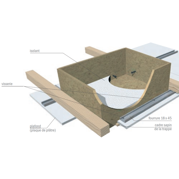 Trappe de visite isolée en bois pour combles H Plus - R = 2,60 m².K/W - passage 390 x 490 MM - rehausse 320,0 MM
