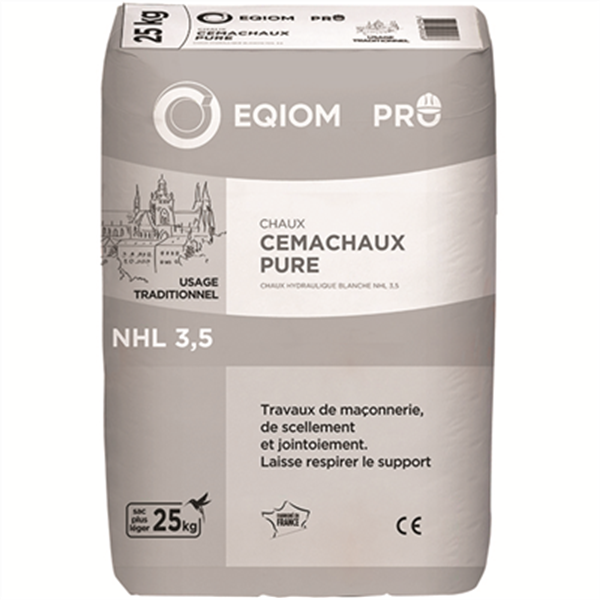 Chaux hydraulique naturelle blanche CEMACHAUX PURE NHL 3,5 Eqiom Pro - Sac de 25 KG