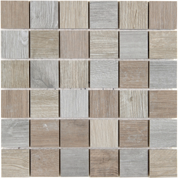 Plaque de mosaïques 5 x 5 cm effet bois sur filet polyéthylène - 30,0 CM x 30,0 CM - ép. 9,00 MM - panaché